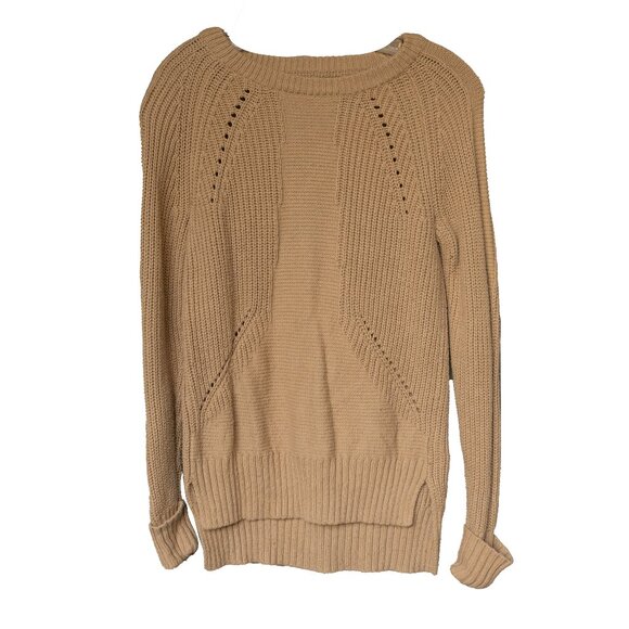 Sigrid Olsen Sweater Beige Cotton Camel Hair Rib Knit Crew Neck Minimal Pullover - Picture 1 of 8